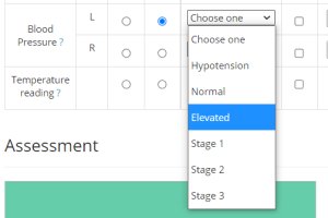 Exam Xoom exam interface with dropdown scoring for clinical findings